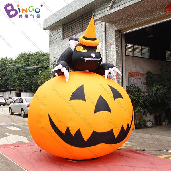 Halloween 10 feet big inflatable pumpkin with black cat 3 meters high airblown halloween inflatables for decoration toys